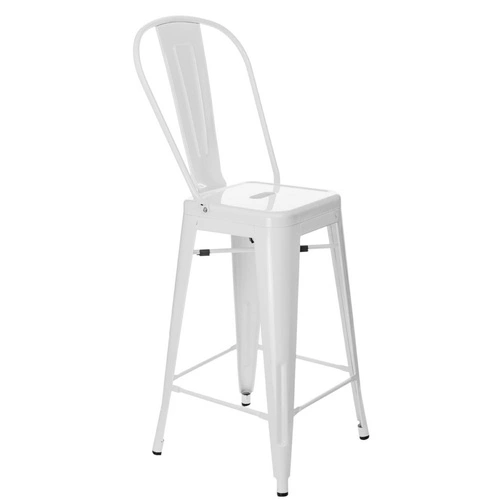 Hoker Paris Back 66 cm biały metalowy z oparciem do wyspy kuchennej inspirowany Tolix industrialny D2.DESIGN