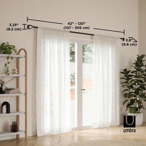 Karnisz pojedynczy Umbra Loop złoty regulowany metalowy do salonu i sypialni 107-305 cm