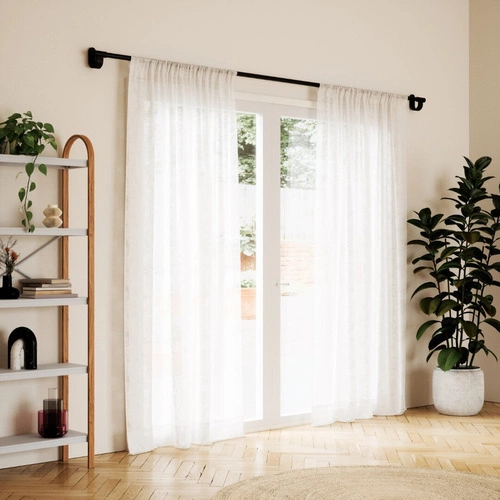 Karnisz pojedynczy Bellwood Umbra czarny regulowany 107-305 cm metalowy z drewnianymi końcówkami