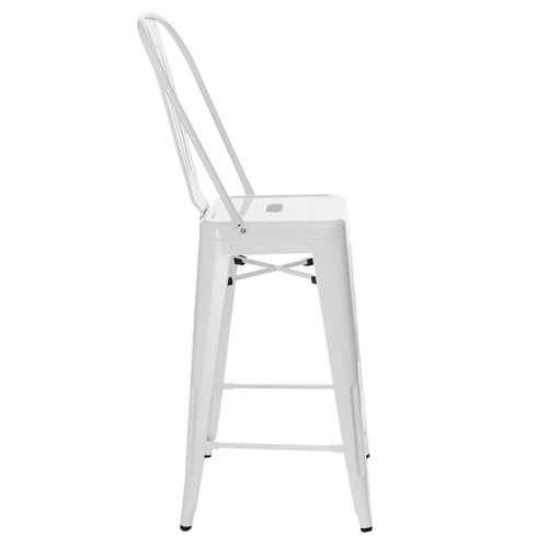 Hoker Paris Back 66 cm biały metalowy z oparciem do wyspy kuchennej inspirowany Tolix industrialny D2.DESIGN