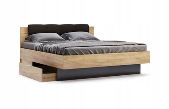 Łóżko tapicerowane do sypialni Lana 160x200 z szufladami i LED dąb szary nowoczesne