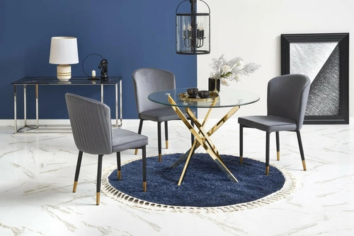 Stół okrągły szklany Amber 100 cm transparentny złoty nowoczesny do jadalni Intesi