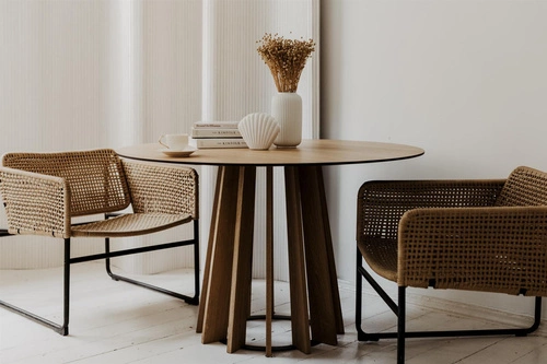 Stół okrągły do jadalni Tavle 120 cm nowoczesny dąb naturalny na jednej nodze NORDIFRA