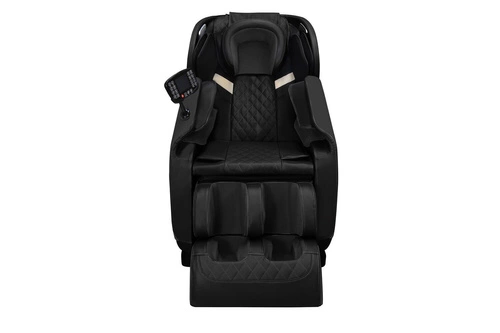 Fotel wypoczynkowy Taya czarny z funkcją masażu, podgrzewaniem i podnóżkiem do salonu ekoskóra