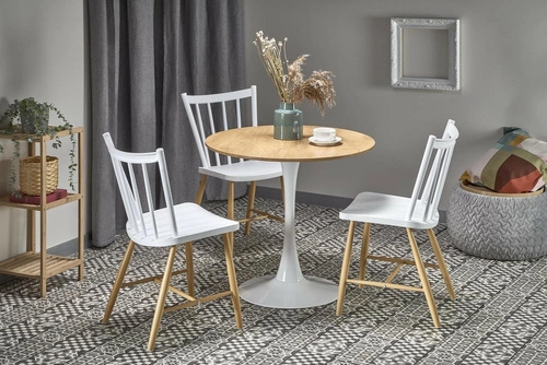 Stół okrągły do jadalni Sting 80 cm nowoczesny dąb naturalny na białej nodze Intesi