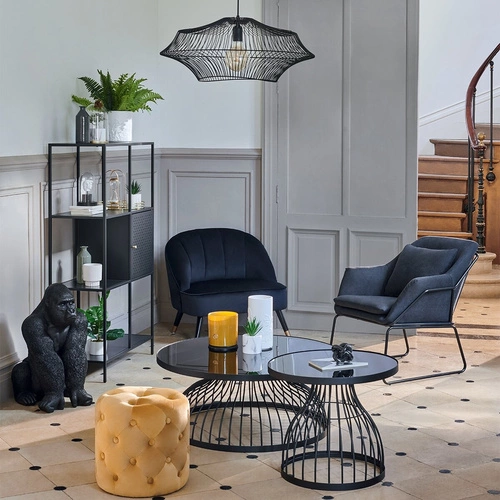 Stolik kawowy Kushi okrągły 90 cm czarny szklany nowoczesny loft do salonu Atmosphera