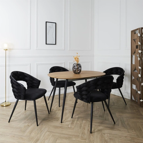 Krzesło tapicerowane welurowe Sawyer czarne z podłokietnikami do jadalni i salonu Intesi