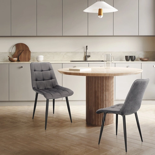 Krzesło do jadalni Plaid Intesi tapicerowane welur szare pikowane glamour czarne nogi