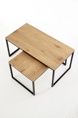 Zestaw 2 stolików kawowych Jennet loftowy prostokątny dąb czarny do salonu 2w1 Intesi