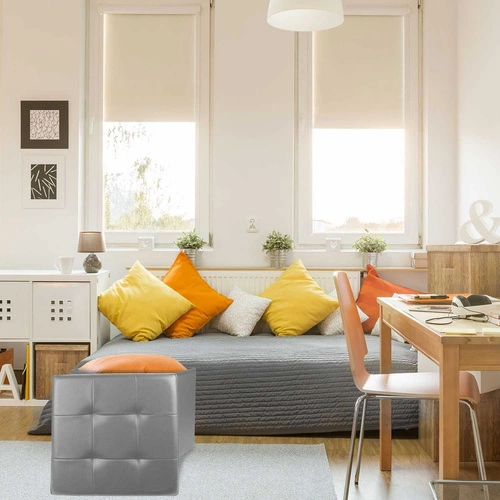 Pufa ze schowkiem Intesi Vels szara kwadratowa składana eko skóra do przedpokoju 38x38 cm