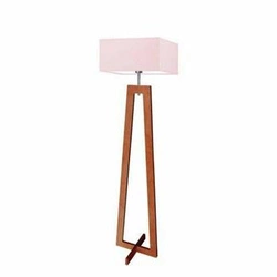 Lampa stojąca do salonu JAWA nowoczesna drewniana z jasnoróżowym abażurem Lysne 138 cm