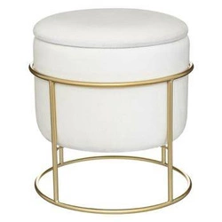 Pufa welurowa Eliane beżowa okrągła na złotej nodze do salonu i sypialni glamour