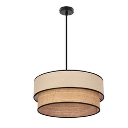 Lampa wisząca LORENZO czarny 1x60W E27 abażur kremowy z czarną oblamówką