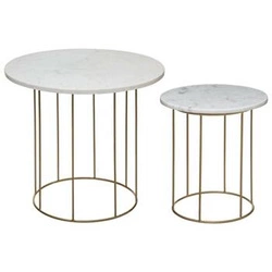 Zestaw 2 okrągłych stolików kawowych Garance biały marmur i złoty glamour do salonu Atmosphera