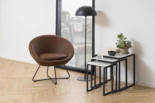 Zestaw trzech stolików kawowych Katrine biały marmur kwadratowy nowoczesny do salonu