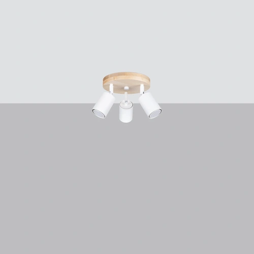 Plafon sufitowy VERDO 3P biały skandynawski metalowo-drewniany do salonu z ruchomymi kloszami