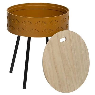 Stolik kawowy Shiro okrągły drewniany z podnoszonym blatem i schowkiem nowoczesny pomarańczowy do salonu