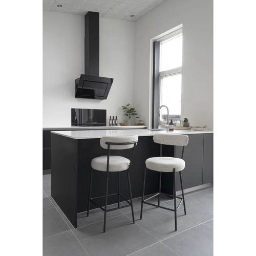 Hoker Badalona boucle szary z oparciem 65 cm nowoczesny tapicerowany do kuchni i wyspy