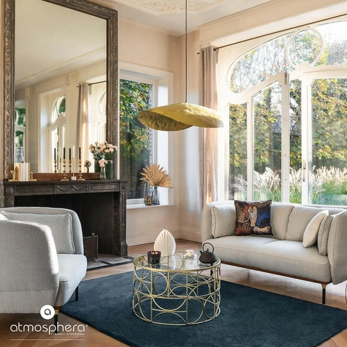 Okrągły stolik kawowy szklany Artif złoty glamour do salonu na metalowej podstawie 71 cm