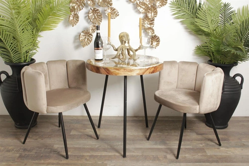 Krzesło do jadalni Paume Intesi tapicerowane welur piaskowy z podłokietnikami nowoczesne