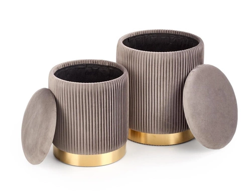 Zestaw 2 puf Goltra szare ze schowkiem okrągłe nowoczesne do salonu i przedpokoju Intesi