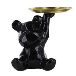 Figurka dekoracyjna miś origami czarna ze złotą tacą ceramiczna do salonu Intesi