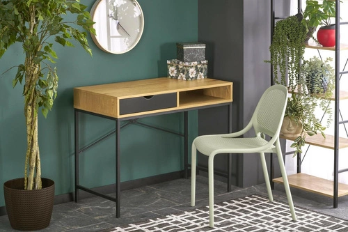 Biurko do pracy Bocka nowoczesne loftowe z szufladą i półką naturalny/czarny 95 cm