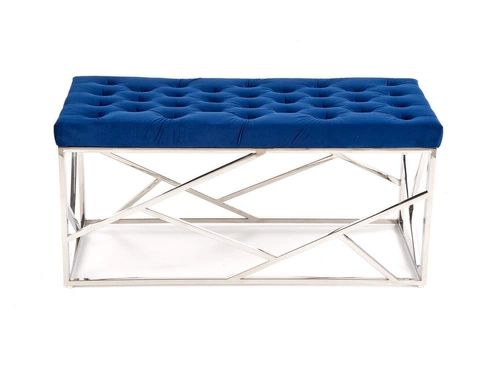 Ławka tapicerowana Godiva granatowa welurowa do przedpokoju glamour na srebrnych nogach