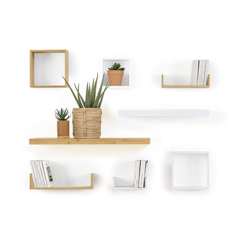Zestaw 3 półek ściennych Cube bambusowe loftowe półki na książki i dekoracje 5five