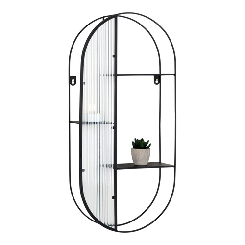 Półka ścienna Newcastle czarna metalowa z ryflowanym szkłem 3 poziomy loftowa do salonu