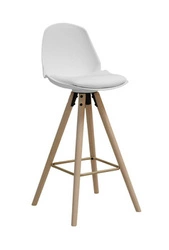 Hoker Oslo biały z oparciem, skandynawski drewniany hoker do kuchni i wyspy 77 cm Actona