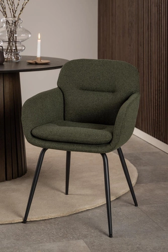 Krzesło do jadalni Dora Actona zielone tapicerowane z podłokietnikami nowoczesne na metalowych nogach
