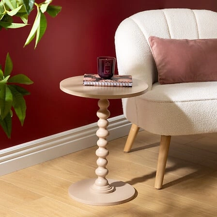 Stolik kawowy okrągły Alix Atmosphera 38cm beżowy rustykalny do salonu i sypialni