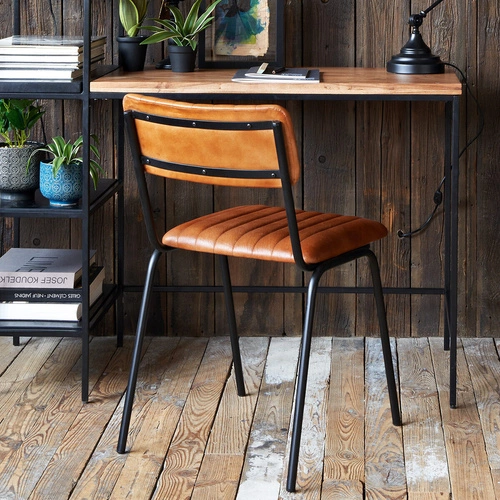 Krzesło do jadalni Dario Atmosphera skóra naturalna brązowa loftowe na czarnych nogach