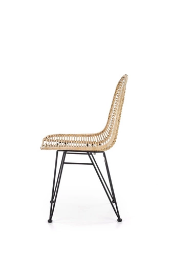 Krzesło rattanowe Oregon Intesi do jadalni i salonu boho na metalowych nogach czarne