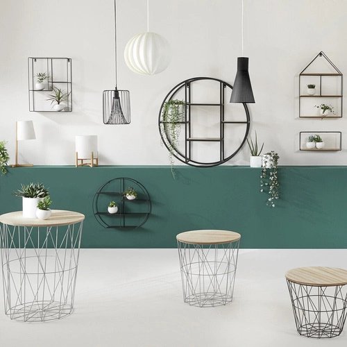 Stolik kawowy okrągły Kumi 41 cm do salonu skandynawski drewniany czarno-naturalny Atmosphera