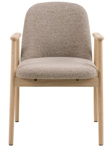 Krzesło tapicerowane Leo Actona do jadalni skandynawskie beżowe z podłokietnikami dąb