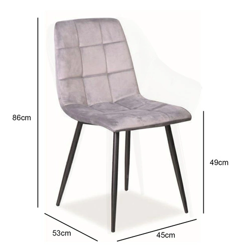Krzesło do jadalni Mello Intesi tapicerowane welur szare nowoczesne z czarnymi nogami