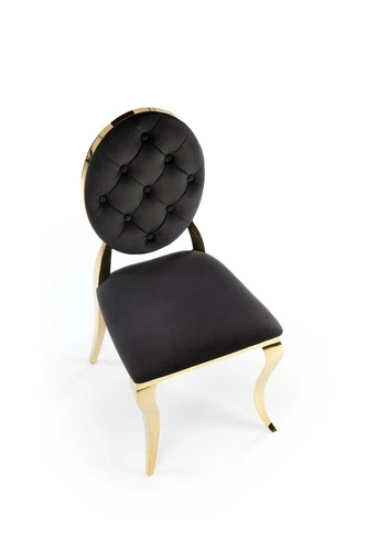 Krzesło tapicerowane welurowe Royale czarno-złote do jadalni nowoczesne glamour Intesi