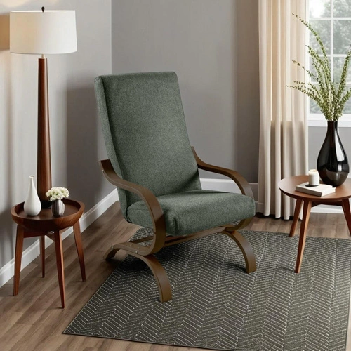 Fotel na płozach Corsica Matana 3 szary welur do salonu skandynawski relaksacyjny orzech