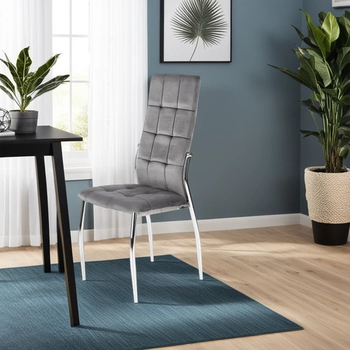 Krzesło tapicerowane Melani szare welurowe do jadalni nowoczesne glamour na metalowych nogach