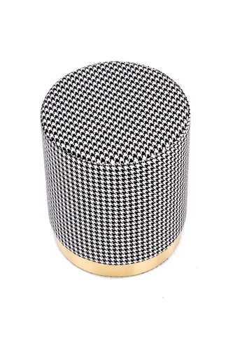 Pufa Ranu okrągła czarno-biała tapicerowana glamour do salonu i przedpokoju 36x44 cm Intesi