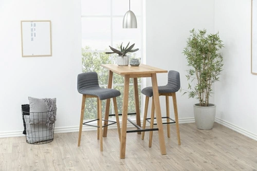 Hoker tapicerowany Arosa szary z oparciem do kuchni i jadalni na drewnianych nogach 75 cm Actona