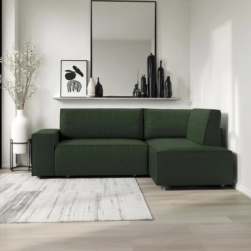 Narożnik z funkcją spania Molde L prawy sztruksowy granatowy z pojemnikiem do salonu