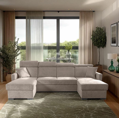 Narożnik Mils U z funkcją spania beżowy   tkanina Soro 23