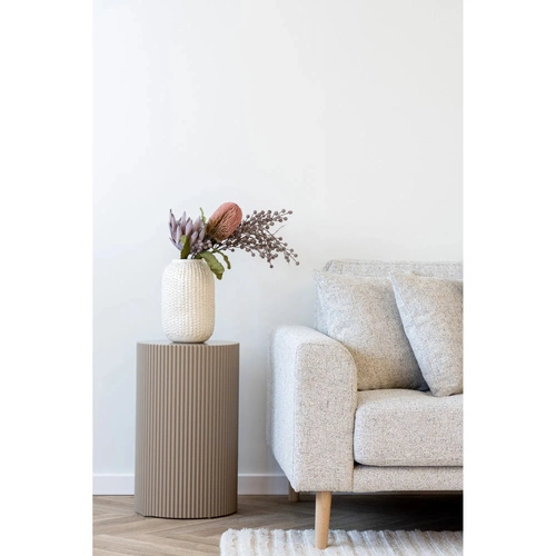 Stolik kawowy Farense okrągły beżowy 30 cm nowoczesny boho do salonu i sypialni