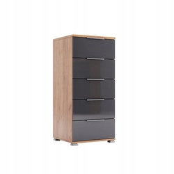 Komoda Lana 5 szuflad dąb craft i szary nowoczesna komoda do salonu i sypialni