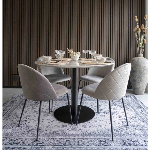 Stół okrągły Bolzano 110 cm biały marmur glamour na jednej nodze do salonu i jadalni Intesi