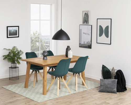 Krzesło do jadalni Dima Actona zielone welurowe skandynawskie z drewnianymi nogami