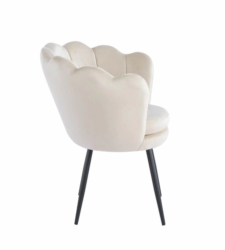 Krzesło tapicerowane muszelka Fiona VIC welurowe beżowe z podłokietnikami do salonu glamour Intesi